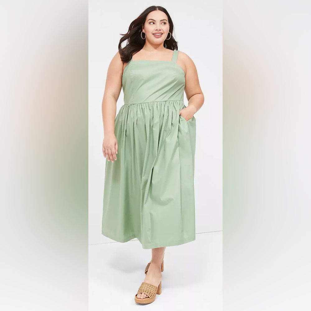 Lane Bryant Smocked-Back Pleated Midi Dress